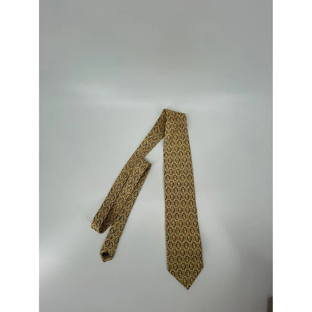 Gina Lebole Mens Silk Tie Gold Blue Geometric Chain Link Pattern Made in Italy
